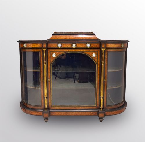 19th Century Burr Walnut & Ebonised Credenza / Side Cabinet