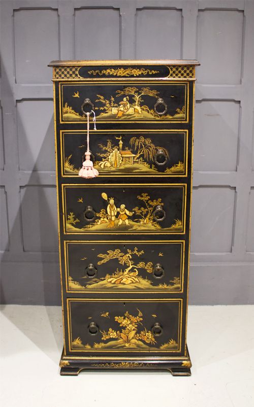 A Beautiful Chinoiserie Five Drawer Chest