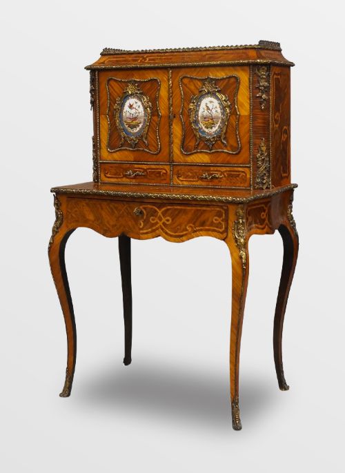 A Lovely French Kingwood Bonheur Du Jour with Porcelain Plaques