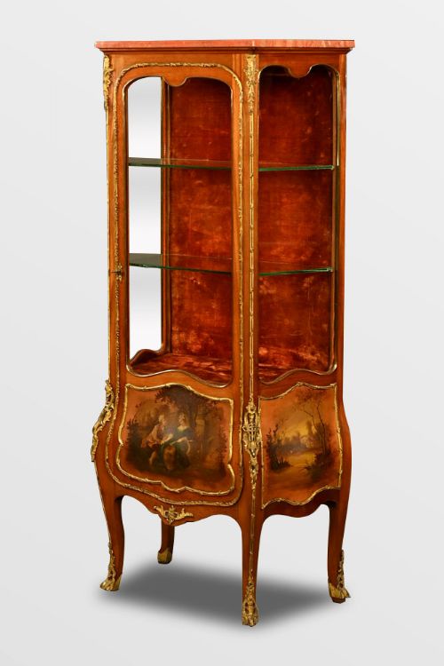 A Beautiful French Marble Top Vernis Martin Virine Cabinet
