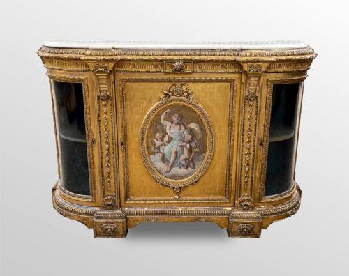 19th Century Marble Top Giltwood Credenza with Painted Panel