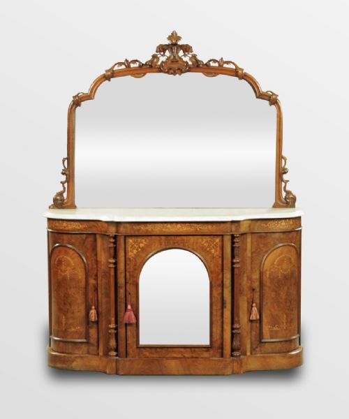 A Victorian Walnut Marble Top Mirror Back Sideboard