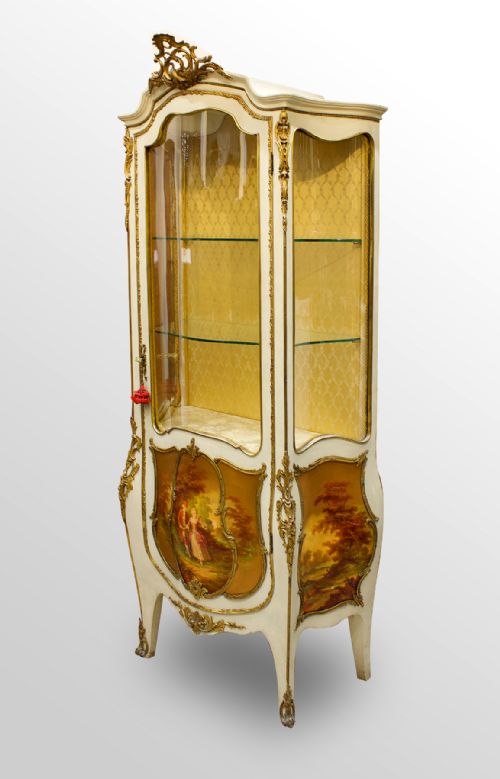 A Beautiful Original Painted Vernis Martin Vitrine Cabinet