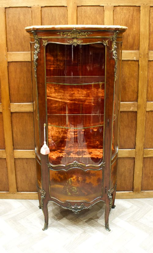 fig 1. 19TH CENTURY MARBLE TOP FRENCH VITRINE CABINET IN THE MANNER OF FRANCOIS LINKE