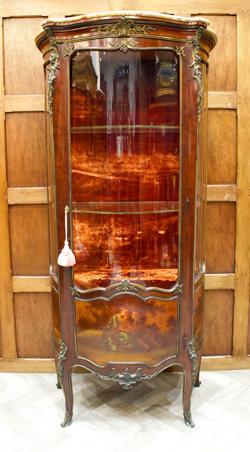 fig 2. 19TH CENTURY MARBLE TOP FRENCH VITRINE CABINET IN THE MANNER OF FRANCOIS LINKE