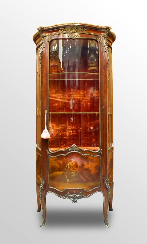 19th Century Marble Top French Vitrine Cabinet in the Manner of Francois Linke