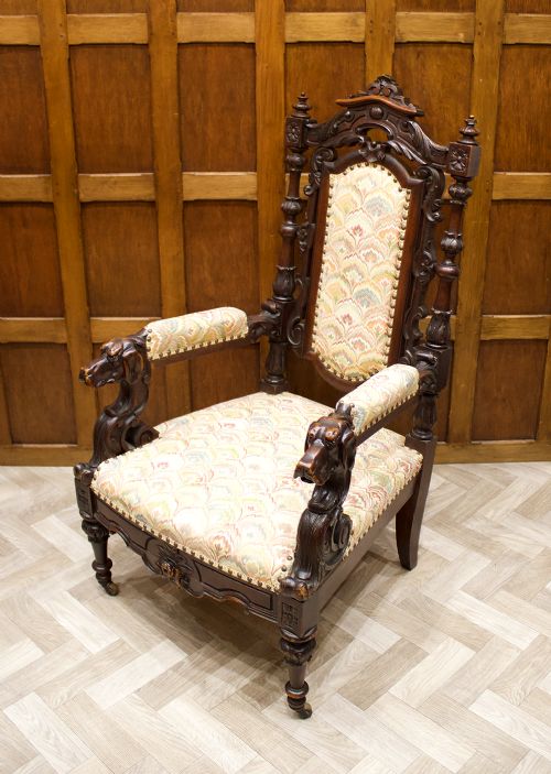 fig 1. 19TH CENTURY CARVED WALNUT ARMCHAIR