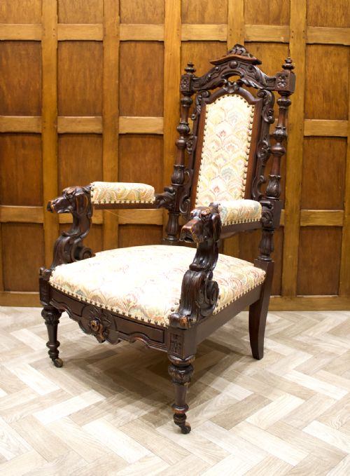 fig 2. 19TH CENTURY CARVED WALNUT ARMCHAIR