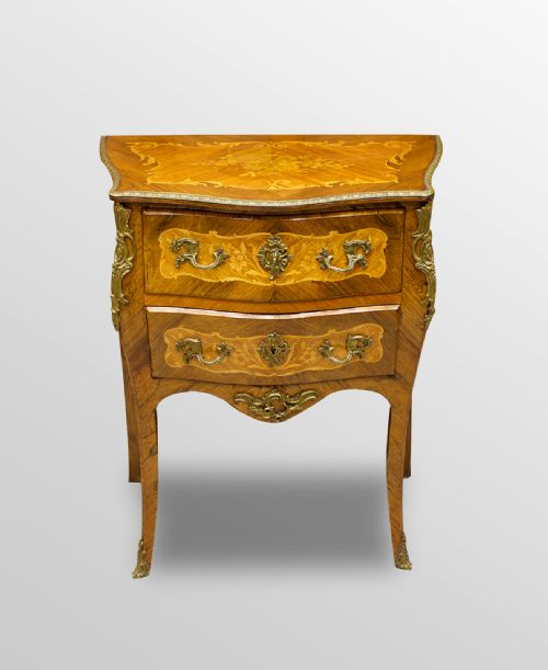 19th Century Marquetry Inlaid Serpentine Chest / Commode