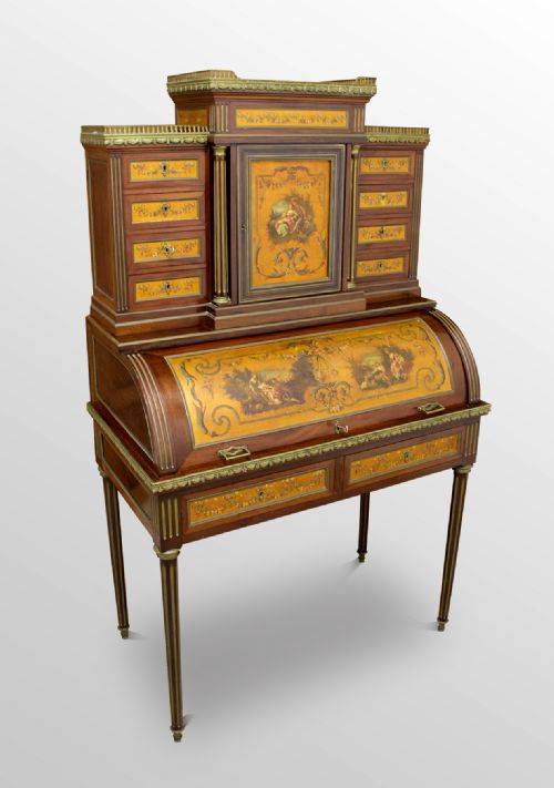 19th Century Vernis Martin Lacquered Cylinder Bureau / Bonheur Du Jour