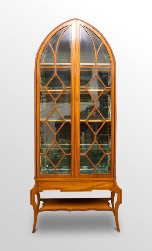 Edwardian Sheraton Style Arch Top Satinwood Display Cabinet