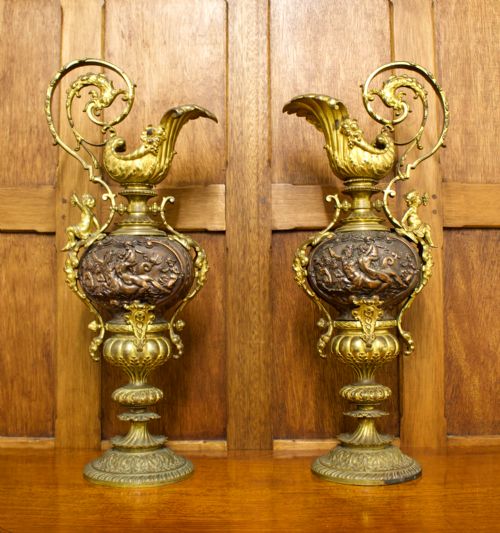 fig 1. French Pair Of Gilt Metal & Bronze Ewers