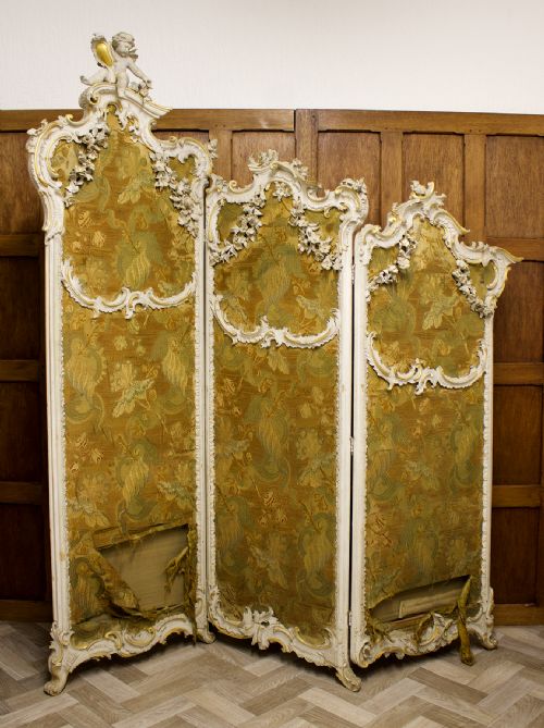 19th Century Three Fold Carved Painted Gesso & Gilt Screen
