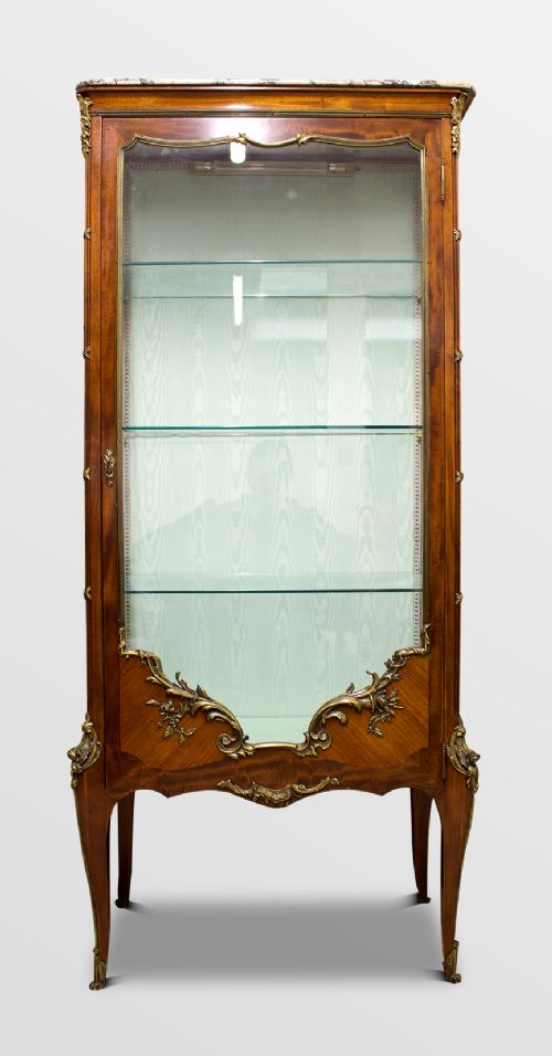 19th Century French Marble Top Vitrine Cabinet