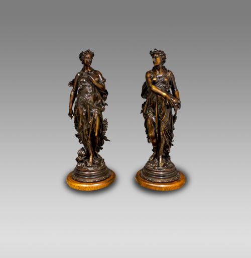 Superb Large Pair of Bronze Figures of Ladies by Jean-louis Gregoire