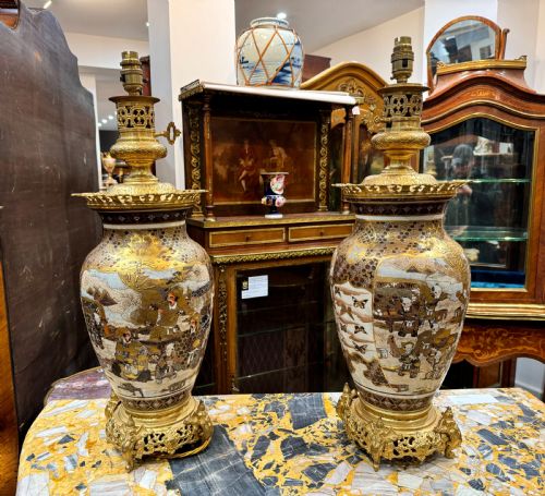 A Beautiful Pair of Japanese Satsuma Lamps