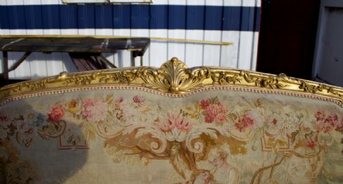 fig 6. 19th Century Louis XV Style Carved Giltwood 5-Piece Salon Suite - Aubusson Tapestry