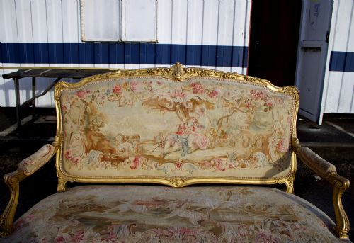 fig 7. 19th Century Louis XV Style Carved Giltwood 5-Piece Salon Suite - Aubusson Tapestry