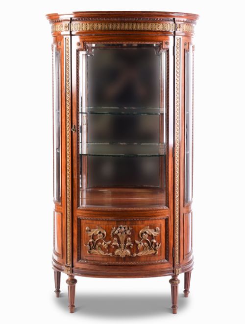 19th Century French Rosewood & Carved Giltwood Vitrine Cabinet