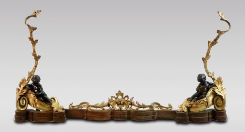 19th Century French Gilt Bronze and Ormolu Fire Fender with Bronze Putti End Supports