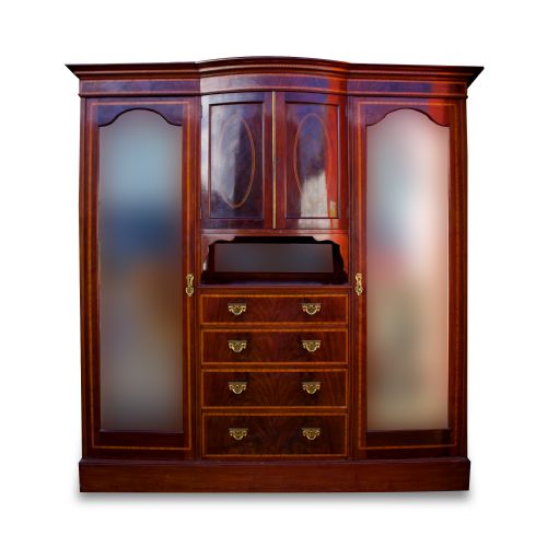 Large Victorian Mahogany Inlaid Bow Front Wardrobe