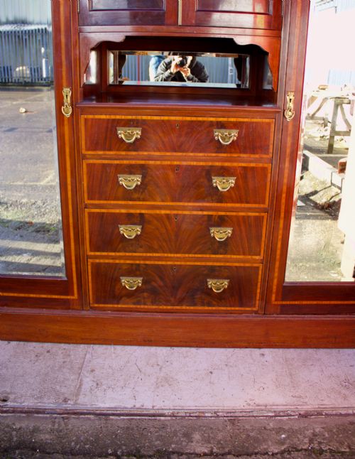 fig 2. Large Victorian Mahogany Inlaid Bow Front Wardrobe