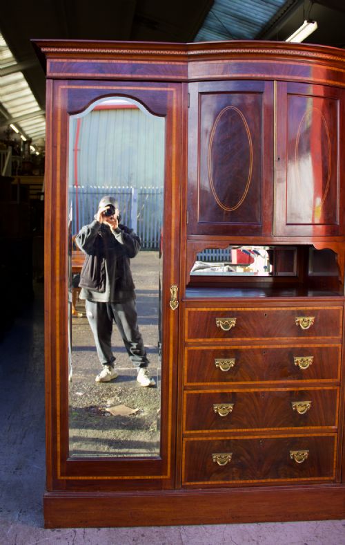 fig 3. Large Victorian Mahogany Inlaid Bow Front Wardrobe
