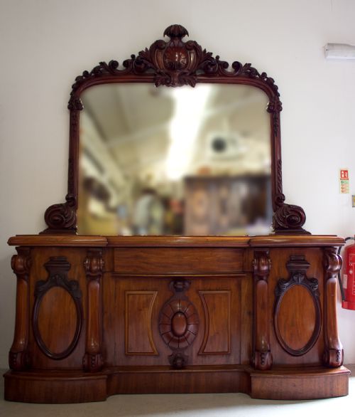 fig 2. Large Antique Victorian Ornate Carved Mahogany Mirror Back Sideboard