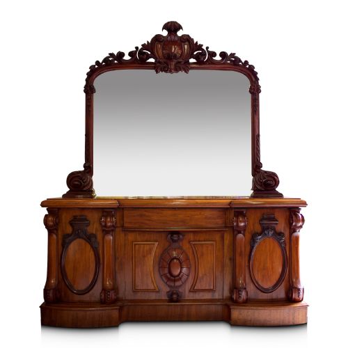 Large Antique Victorian Ornate Carved Mahogany Mirror Back Sideboard