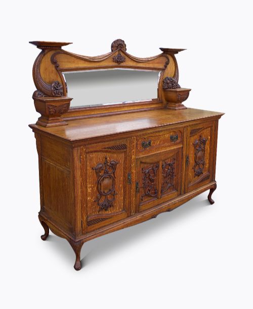 fig 2. Antique Scottish Elegance: 19th Century Carved Oak Mirror Back Sideboard by James Simpson & Sons, Glasgow