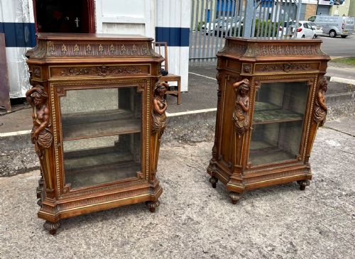 fig 1. Rare Stunning Pair Of 19th Century Carved Walnut & Gilt Side Cabinets