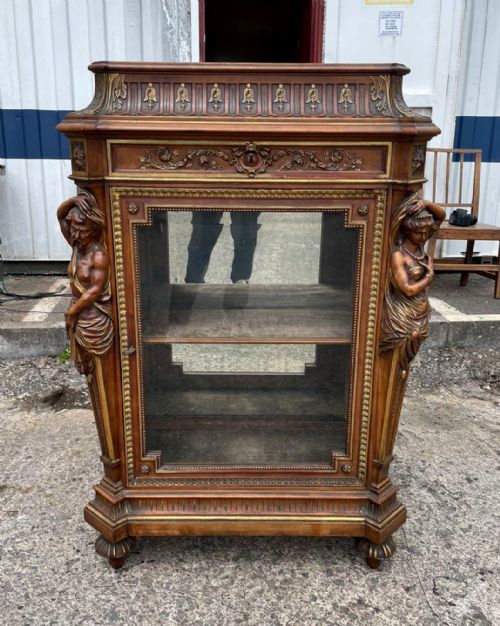 fig 2. Rare Stunning Pair Of 19th Century Carved Walnut & Gilt Side Cabinets