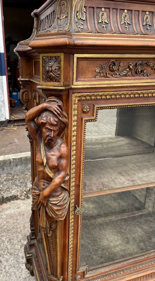 fig 3. Rare Stunning Pair Of 19th Century Carved Walnut & Gilt Side Cabinets