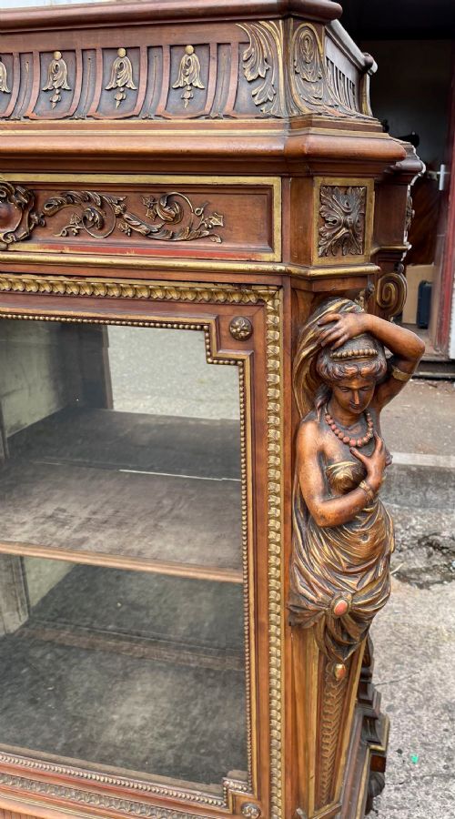 fig 4. Rare Stunning Pair Of 19th Century Carved Walnut & Gilt Side Cabinets