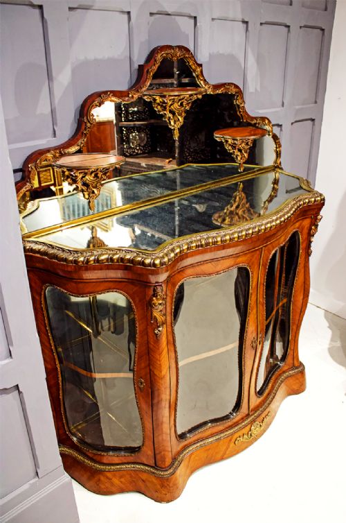 fig 2. Exceptional Antique Kingwood Side Cabinet with Mirrored Top - Rare Shape and Form