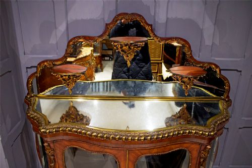 fig 3. Exceptional Antique Kingwood Side Cabinet with Mirrored Top - Rare Shape and Form