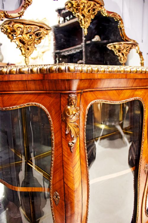 fig 4. Exceptional Antique Kingwood Side Cabinet with Mirrored Top - Rare Shape and Form