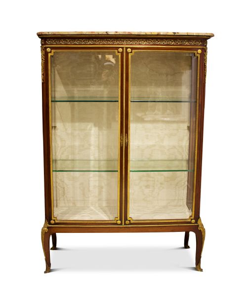 Quality Antique 19th Century French Marble Top Two Door Vitrine Cabinet