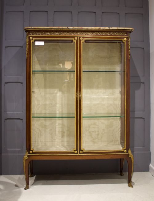 fig 1. Quality Antique 19th Century French Marble Top Two Door Vitrine Cabinet