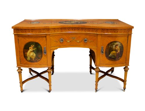 Elegant Edwardian Satinwood Painted Serpentine Desk