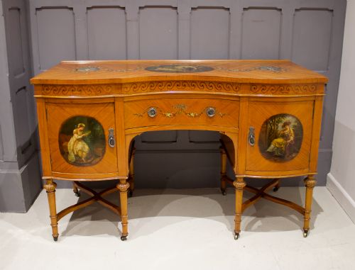 fig 1. Elegant Edwardian Satinwood Painted Serpentine Desk