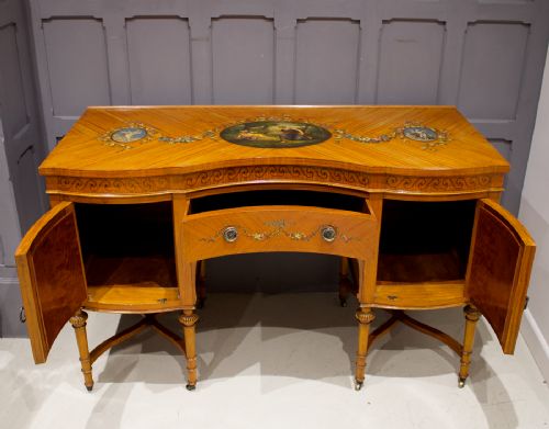 fig 3. Elegant Edwardian Satinwood Painted Serpentine Desk
