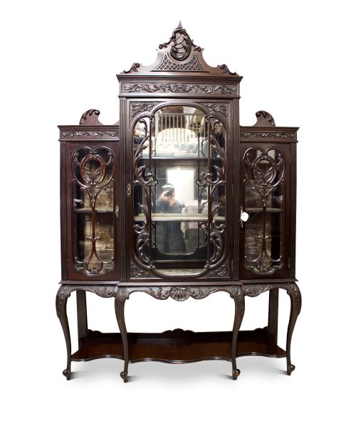 A Beautiful Antique Carved Mahogany Display Cabinet