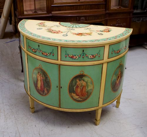 fig 1. Antique Georgian Style Painted Demi-Lune Cabinet / Commode