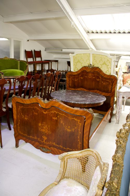 Stunning Quality Antique French Marquetry Inlaid Bed with Ormolu Mounts