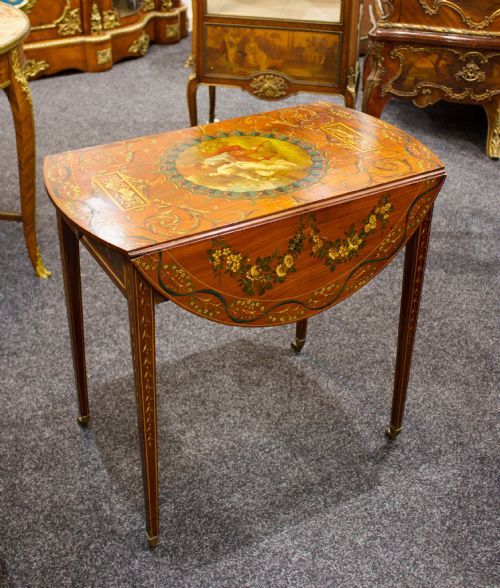 19th Century Mahogany Neo Classical Painted Pembroke Table Label Druce & Co