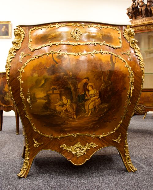 fig 3. Antique French Cabinet In Kingwood With Vernis Martin Painted Panels - Late 19th Century Elegance