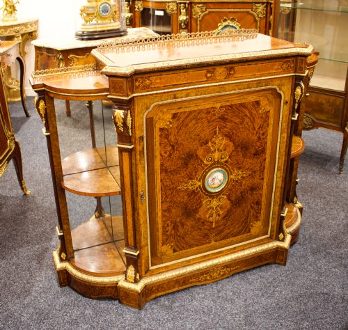 fig 1. Antique 19th Century Victorian Walnut & Amboyna Side Cabinet / Credenza