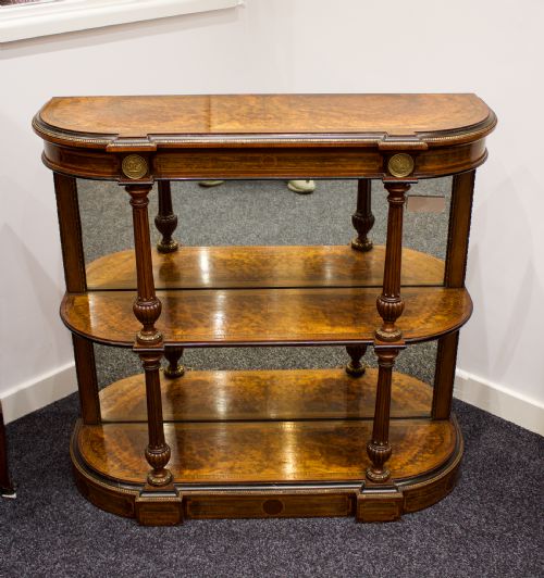 Antique Victorian Burr Walnut Side Cabinet / Open Bookcase