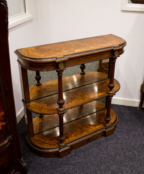 fig 3. Antique Victorian Burr Walnut Side Cabinet / Open Bookcase